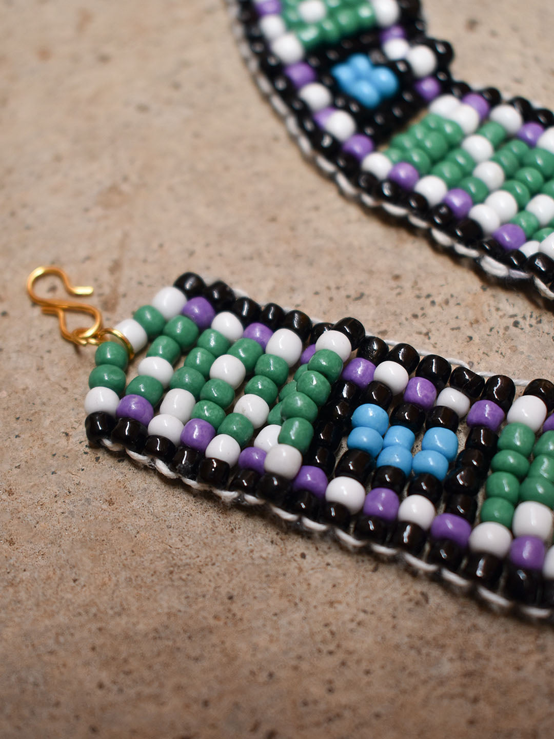 Glass Seed Beads Multicolor Gold Plated Boho Tribal Necklace And Bracelet