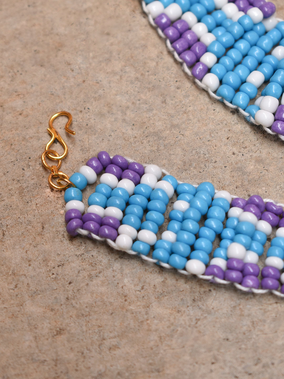 Glass Seed Beads Multicolor Gold Plated Boho Tribal Necklace And Bracelet