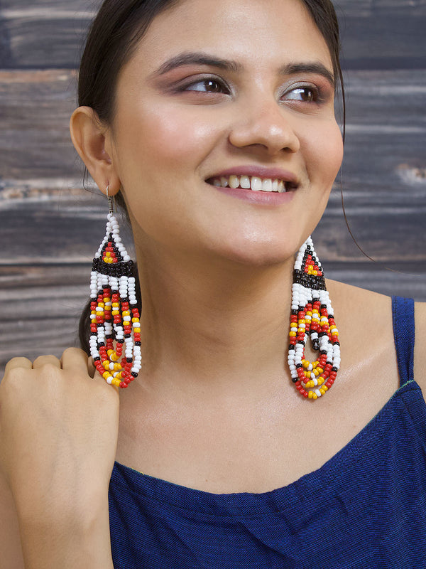 Multicoloured Layered Seed Beads Dangler Earrings