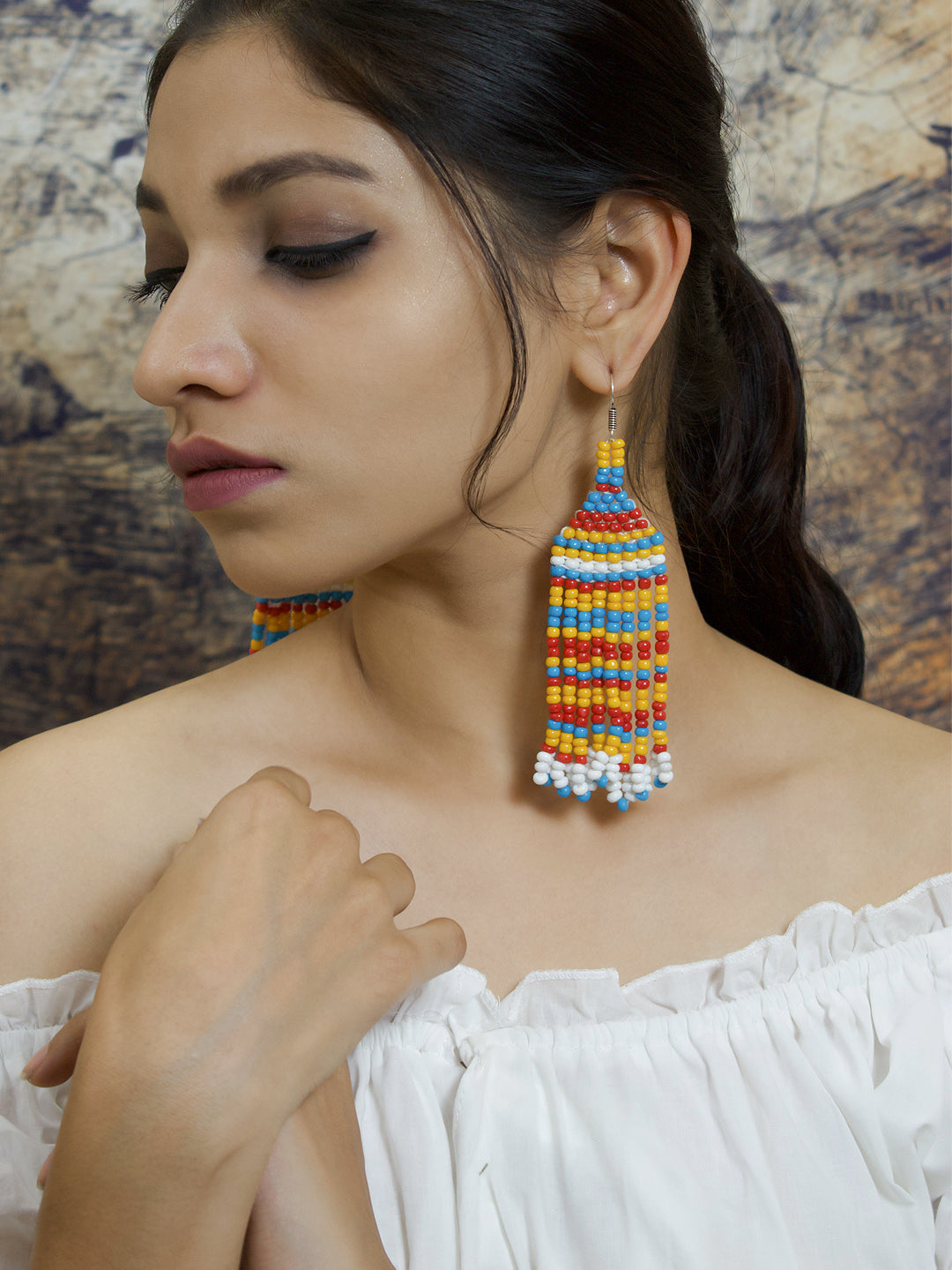 Geometrical Design Glass Bead Earring