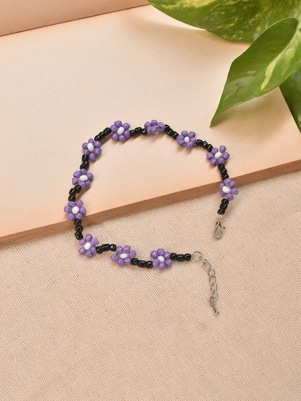 Flower Design Glass Bead Anklet