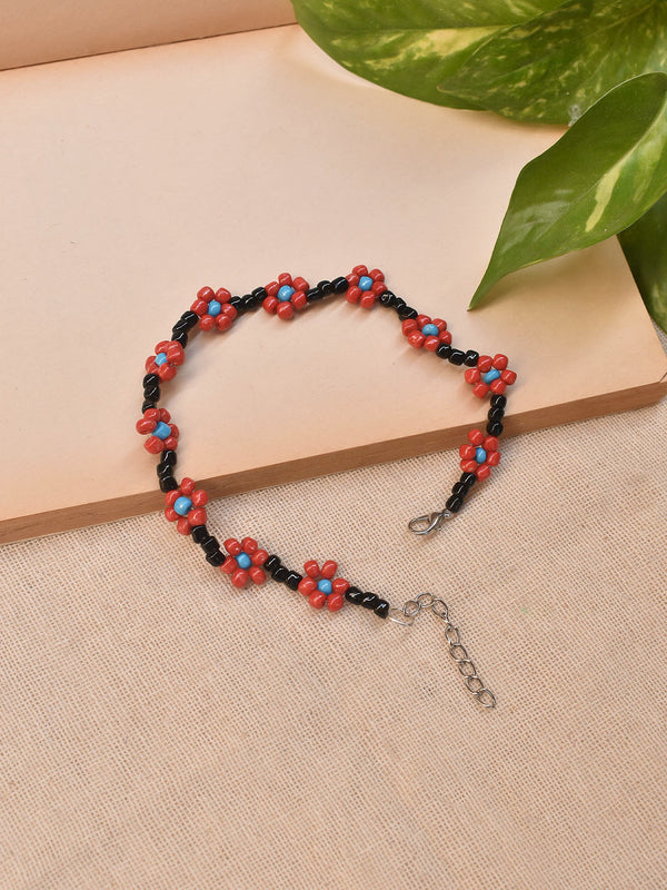 Flower Design Glass Bead Anklet