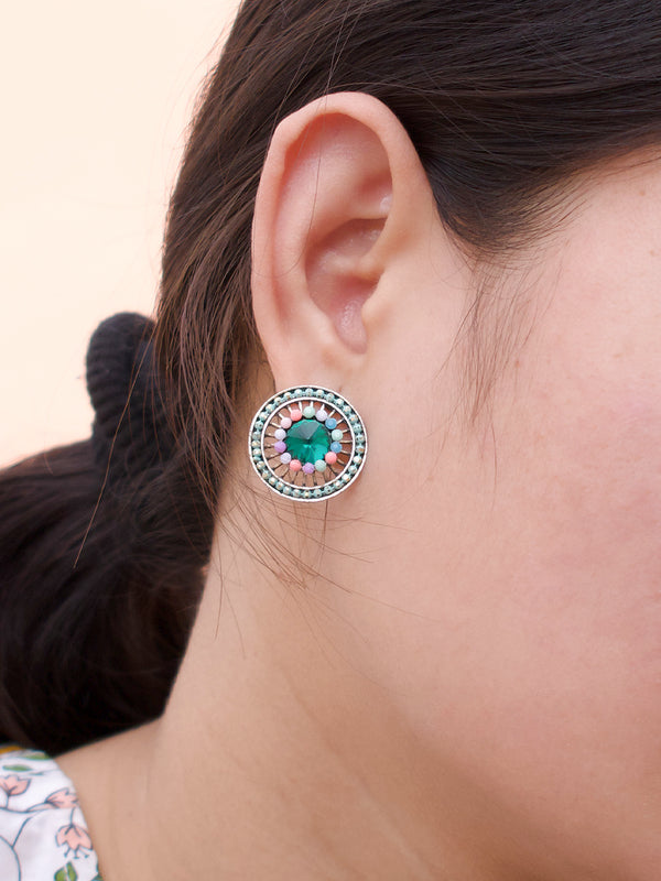 Round Design  Green Stud  With Stones Earring