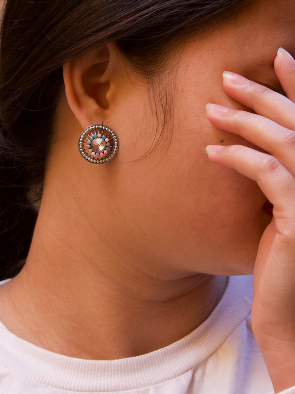 Round Design  White Stud  With Stones Earring