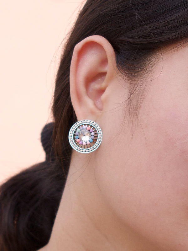 Round Design  White Stud  With Stones Earring