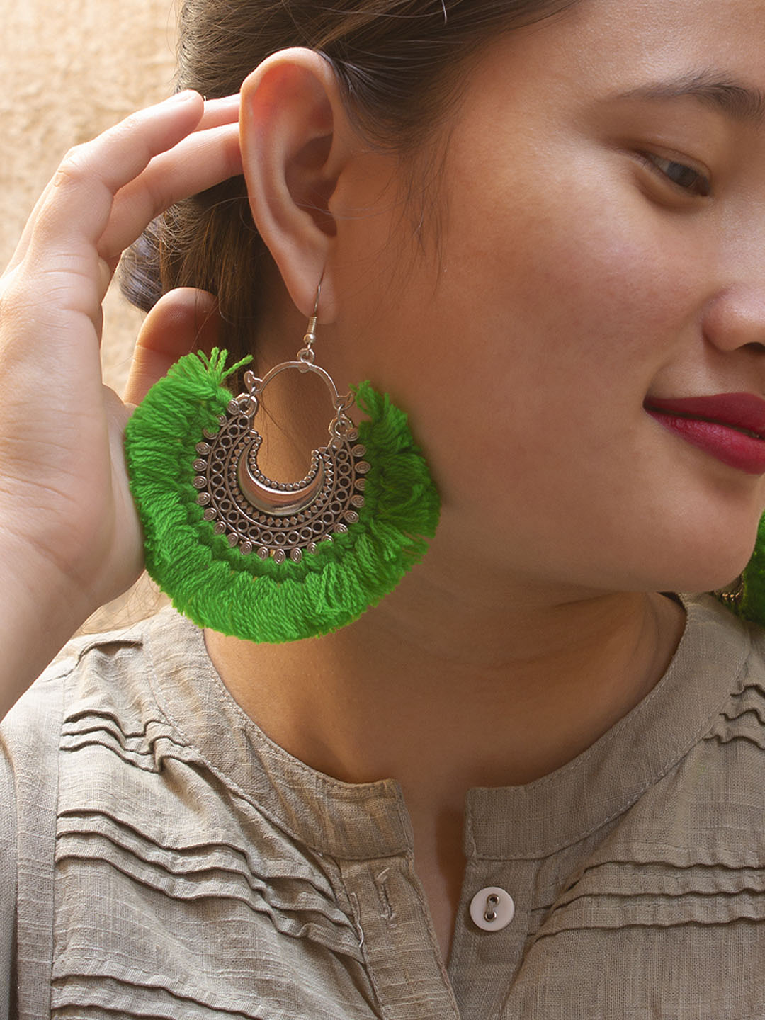 Floral Design Green Drop Earring