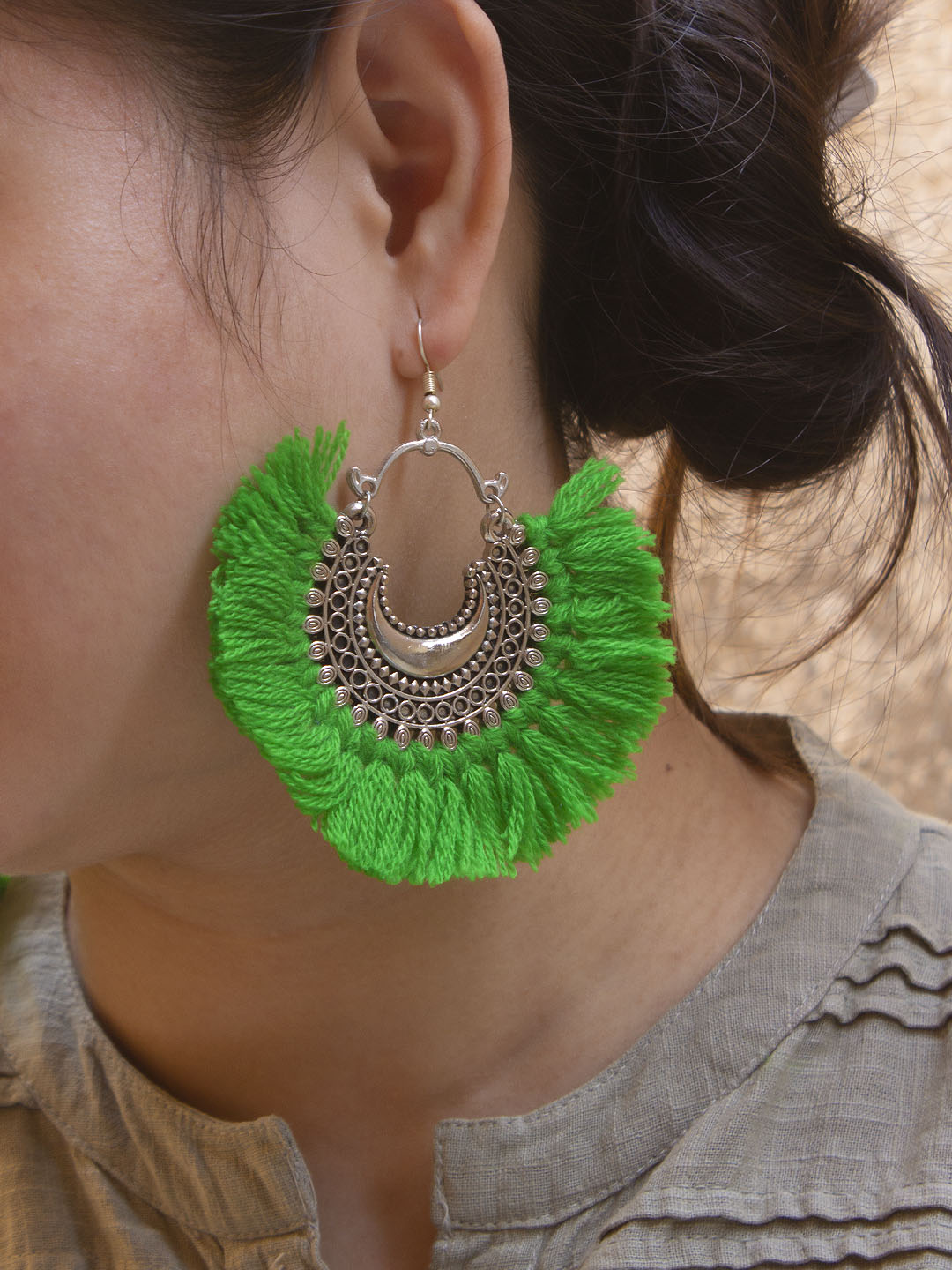 Floral Design Green Drop Earring