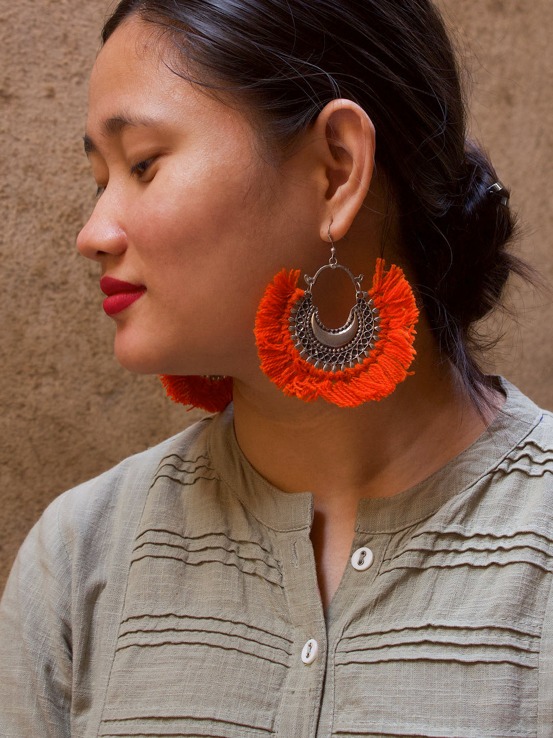 Floral Design Orange Drop Earring