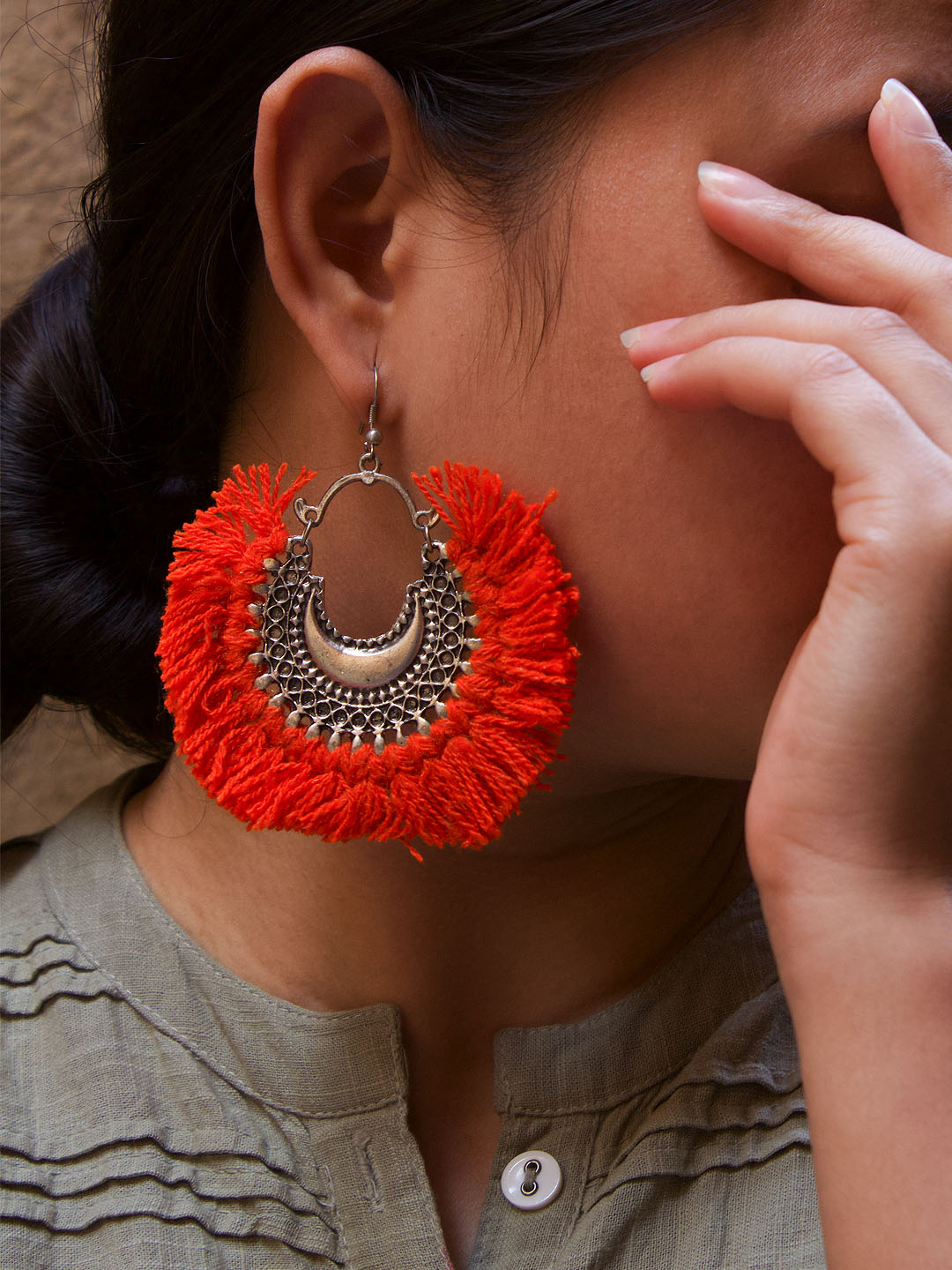 Floral Design Orange Drop Earring