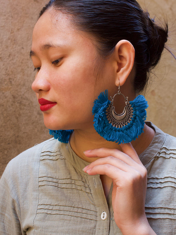 Floral Design Blue Drop Earring