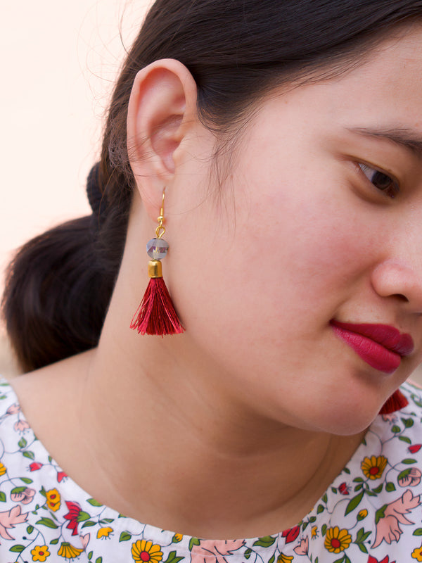 Tassel Design Red Drop Earring