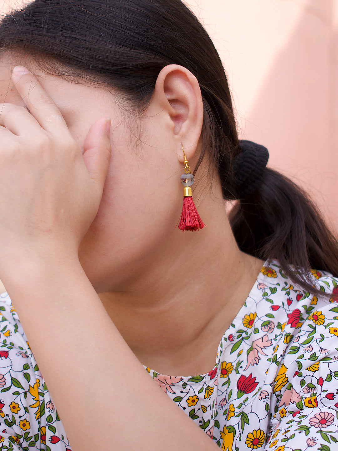 Tassel Design Red Drop Earring