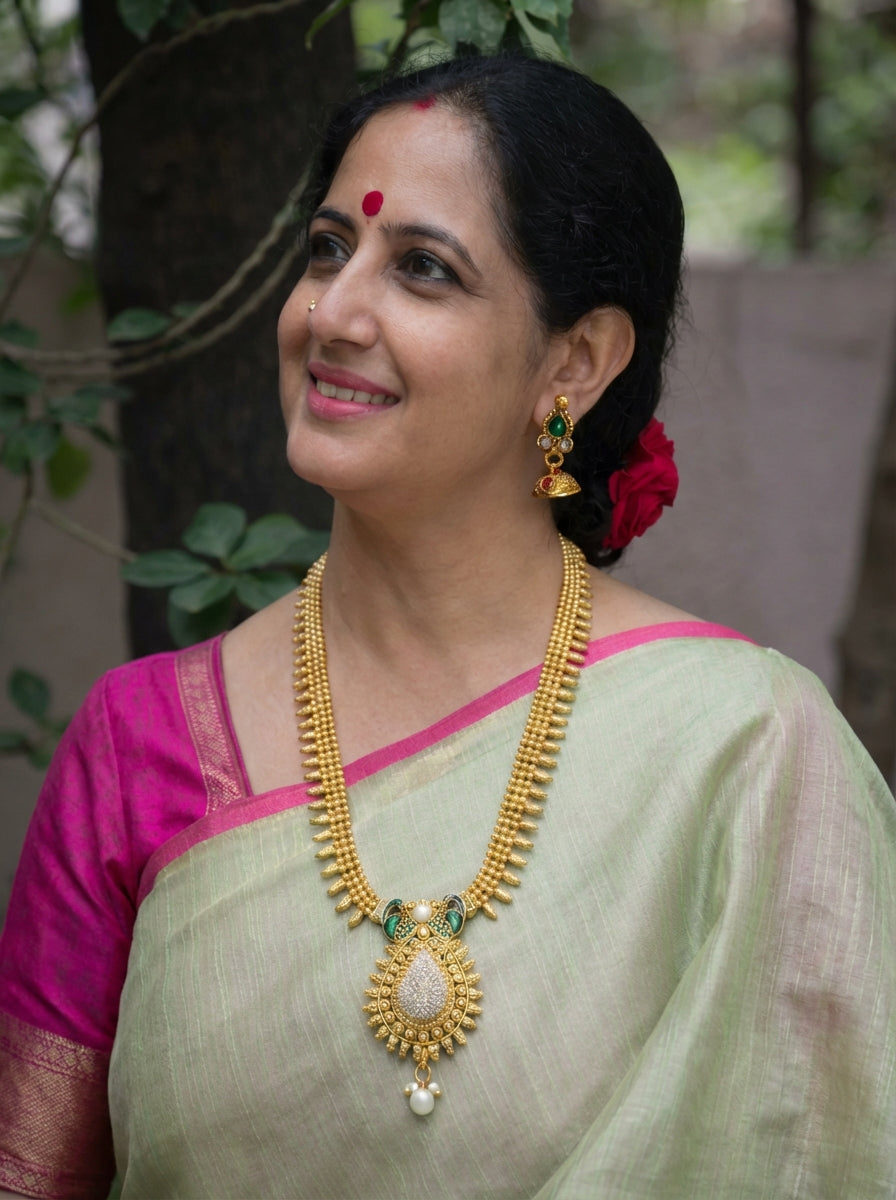 Antique Copper Long 3 Line Necklace With Droppings