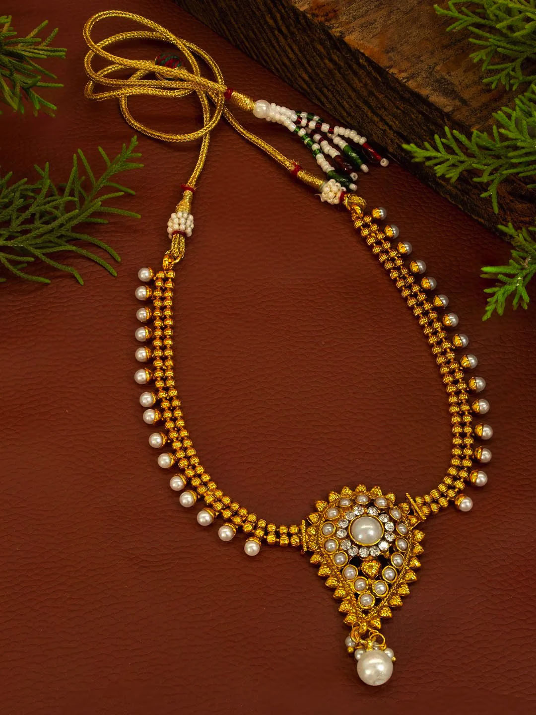 Avismaya Gold Plated Floral Design Two Line Necklace Set