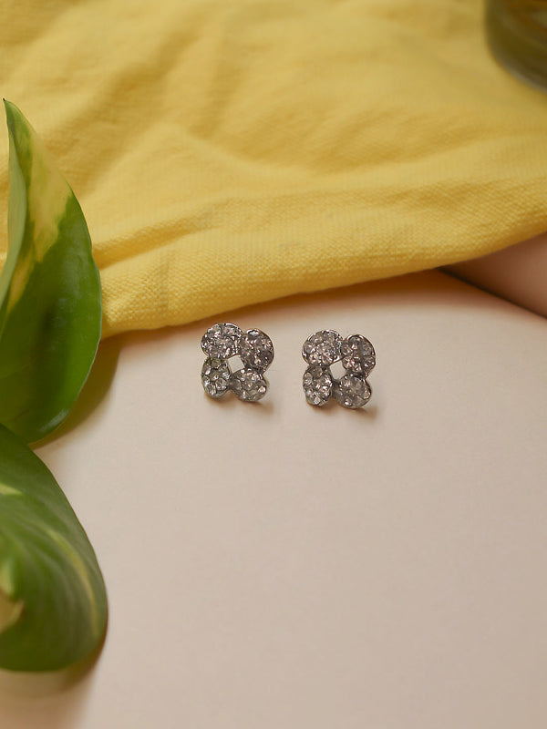 Silver Plated Floral Design White Color Stones Stud Earring