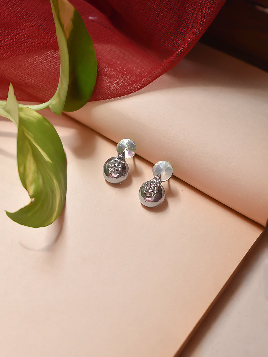 Silver Plated Circular Design American Diamond Stones Multicolor Drop Earring