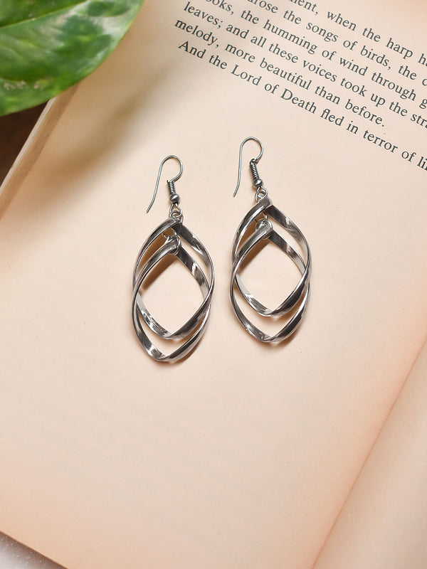 Silver Plated Tear Drop Design Two Layered Dangler Earrings