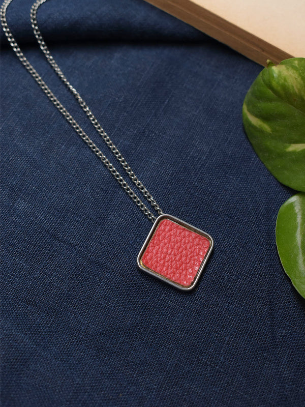 Silver Plated Rhombus Design Red Color Pendant Long Chain