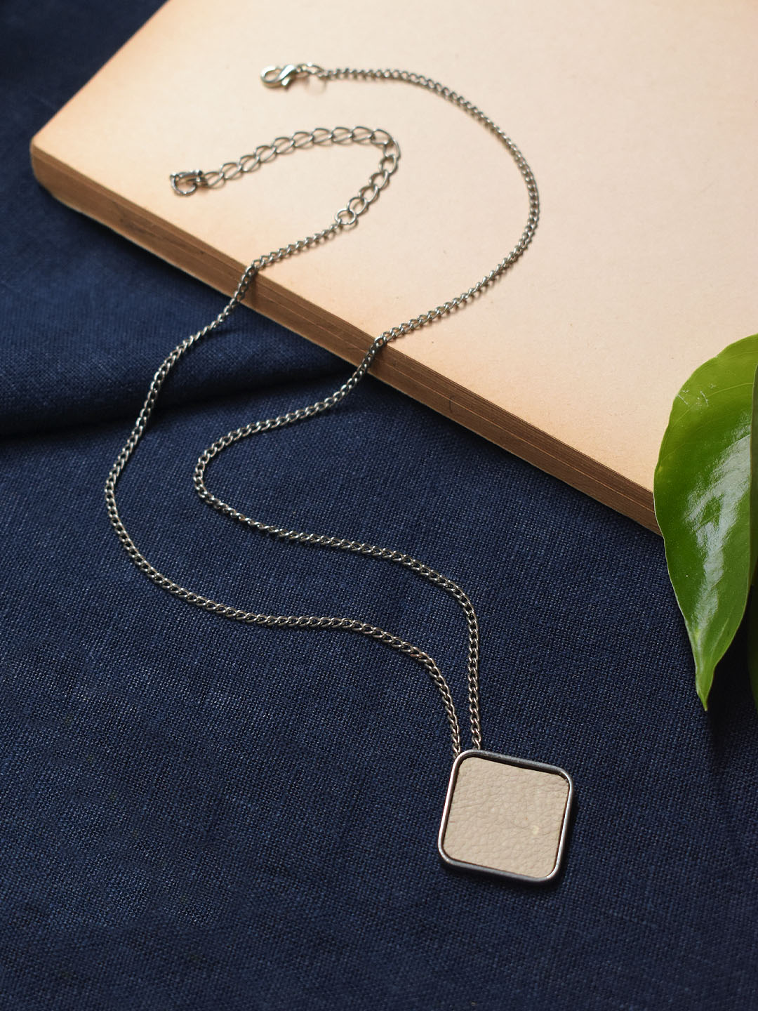 Silver Plated Rhombus Design Light Pink Color Pendant Long Chain