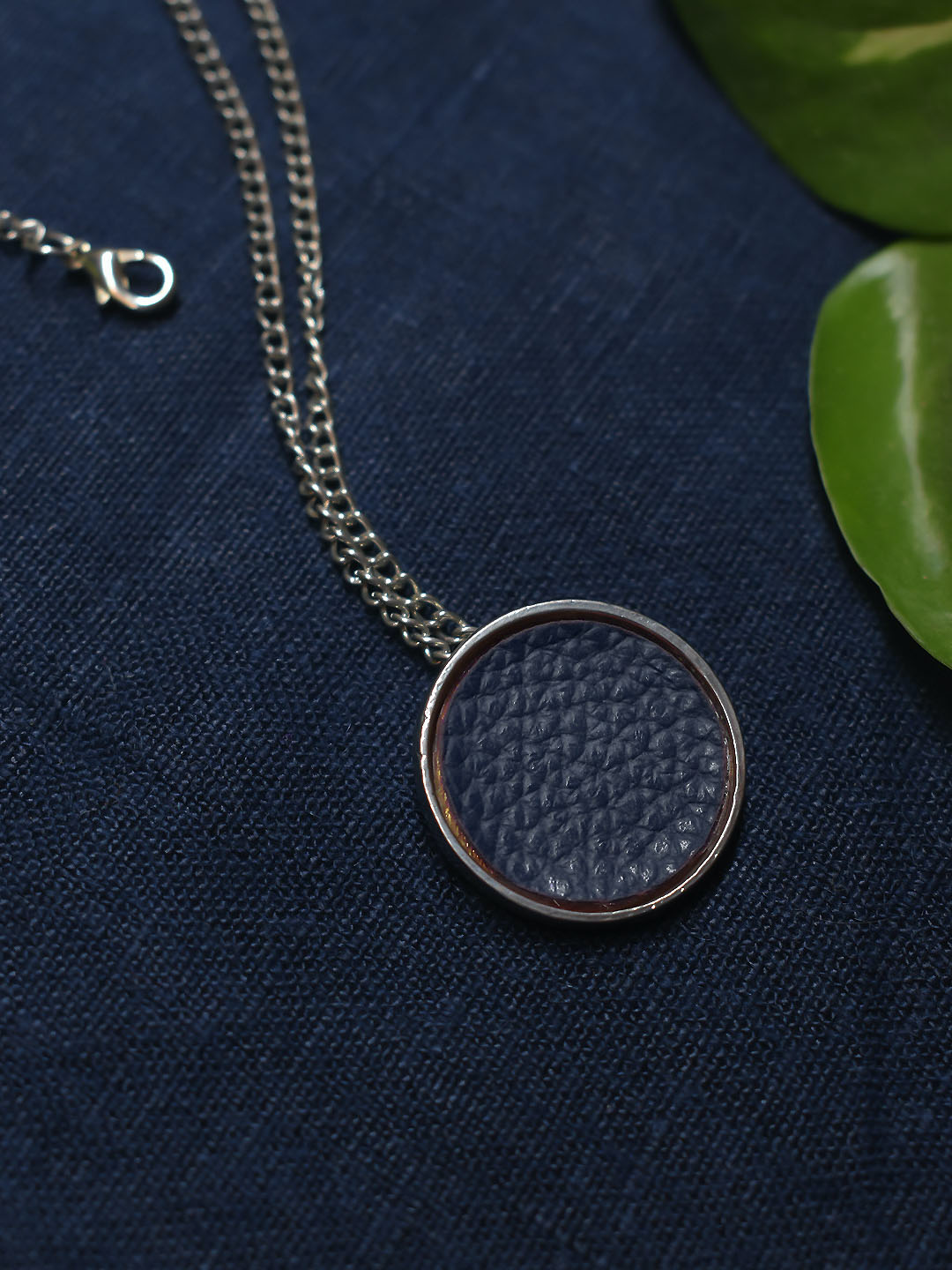 Silver Plated Circular Design Black Color Pendant Long Chain