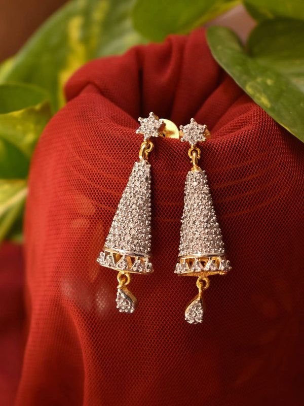 Avismaya Gold Plated CZ Stones Conical Shape Floral Design Jhumka Earrings