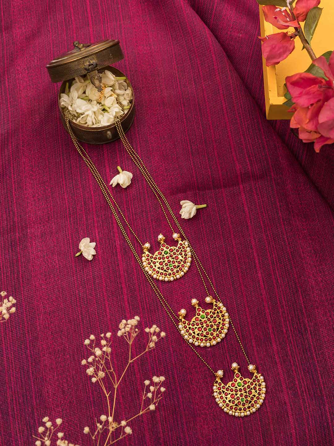 Designer Contemporary 3 Layered Chain With 3 Motif Pendants Long Neck Piece