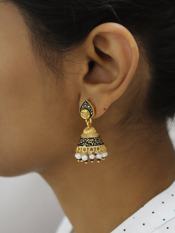 Avismaya Gold Plated Tear Shape High Quality Meenakari Jhumka Earring