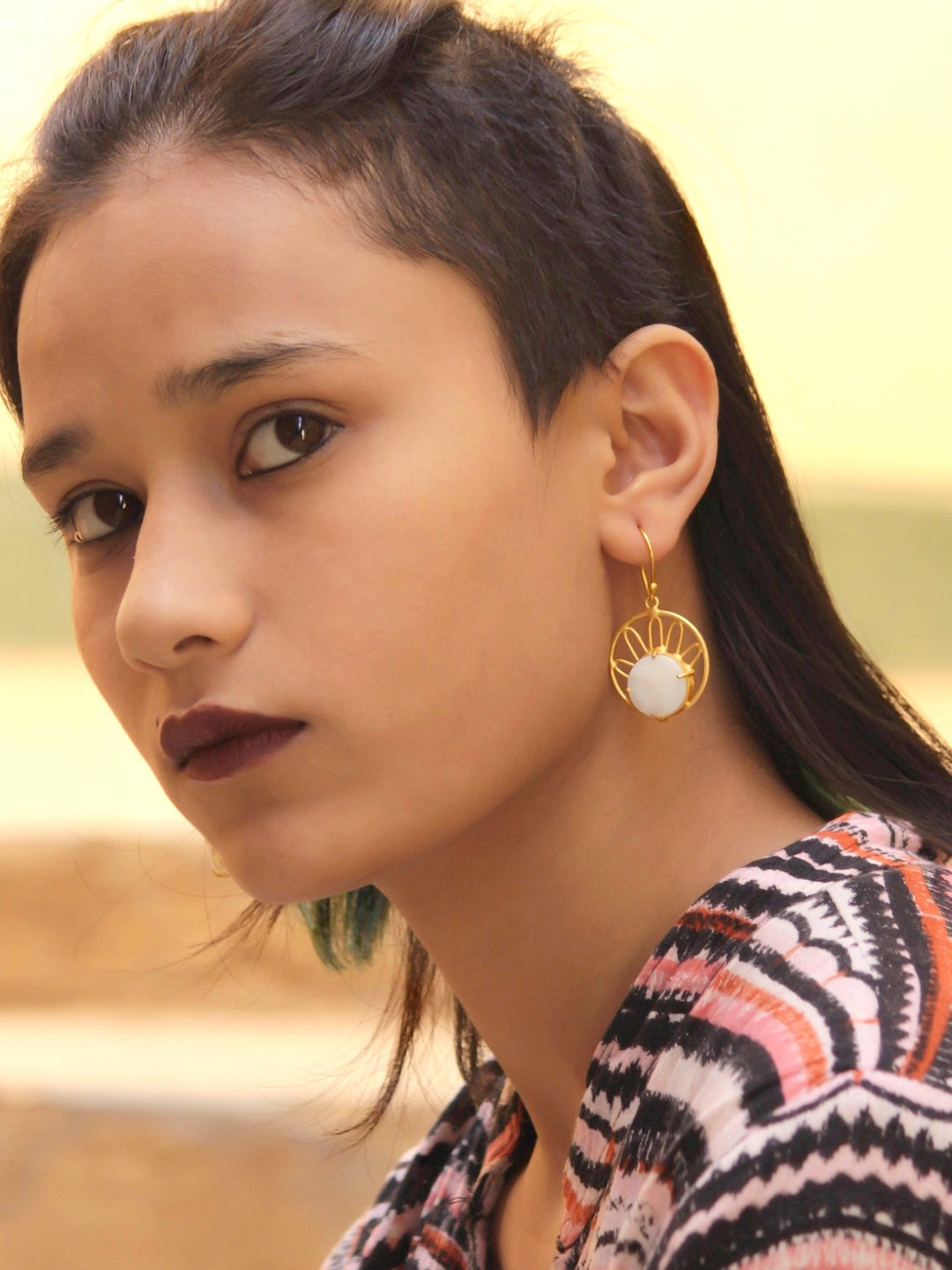 Avismaya Gold Plated Floral Design White Color Moonstone Dangler Earring