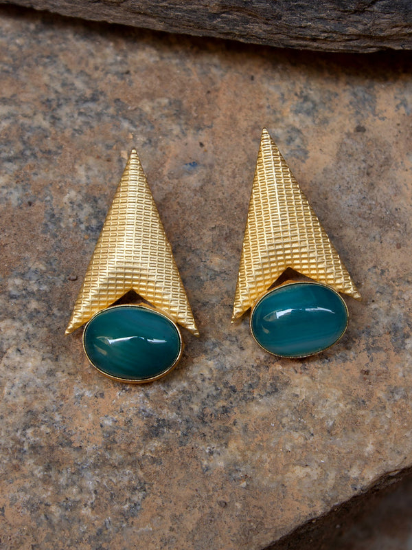 Avismaya Gold Plated Arrow Pattern Design Semi Precious Blue Color Crystal Stone Stud Earring