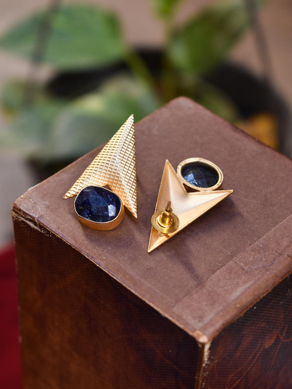 Avismaya Semi Precious Gold Plated Rocket Design Blue Color Moonstone Stud Earring