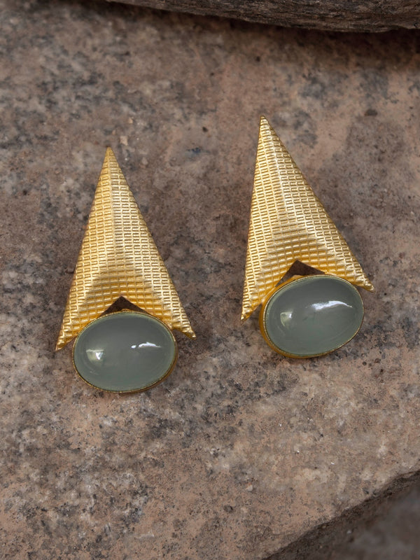 Avismaya Gold Plated Arrow Pattern Design Semi Precious Gray Color Crystal Stone Stud Earring