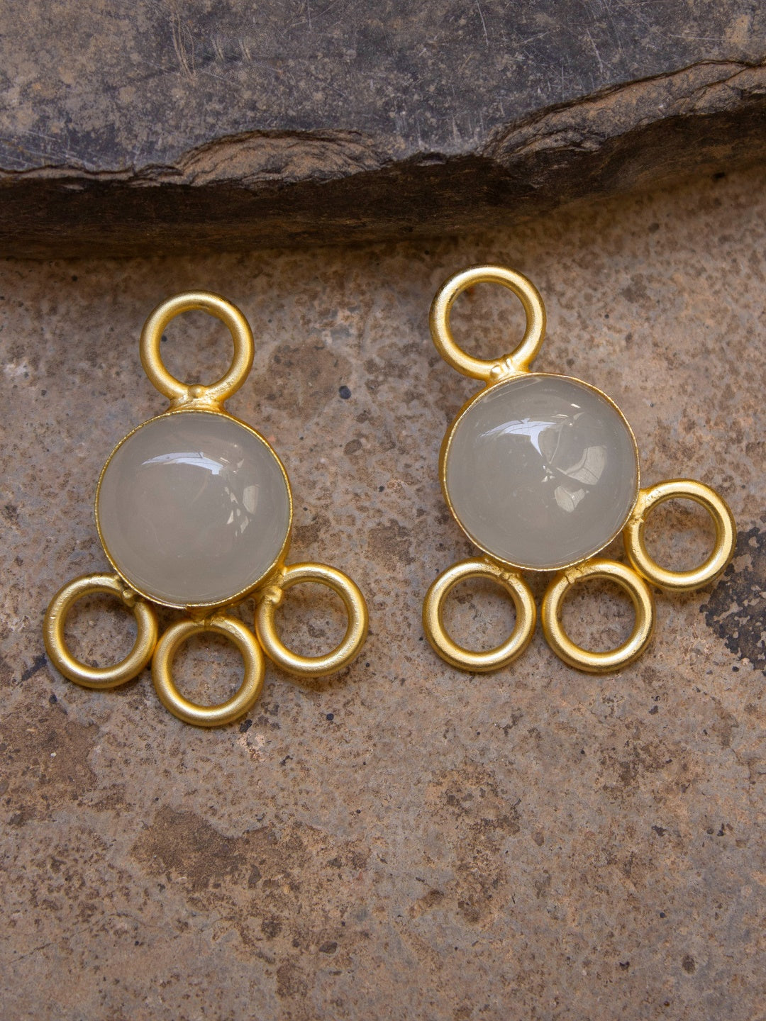 Avismya Gold Plated Circle Design White Color Moonstone Dangler Earring