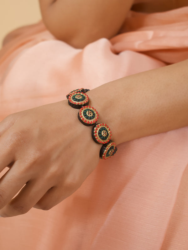 Red, Green and Gold Handmade Terracotta Bracelet