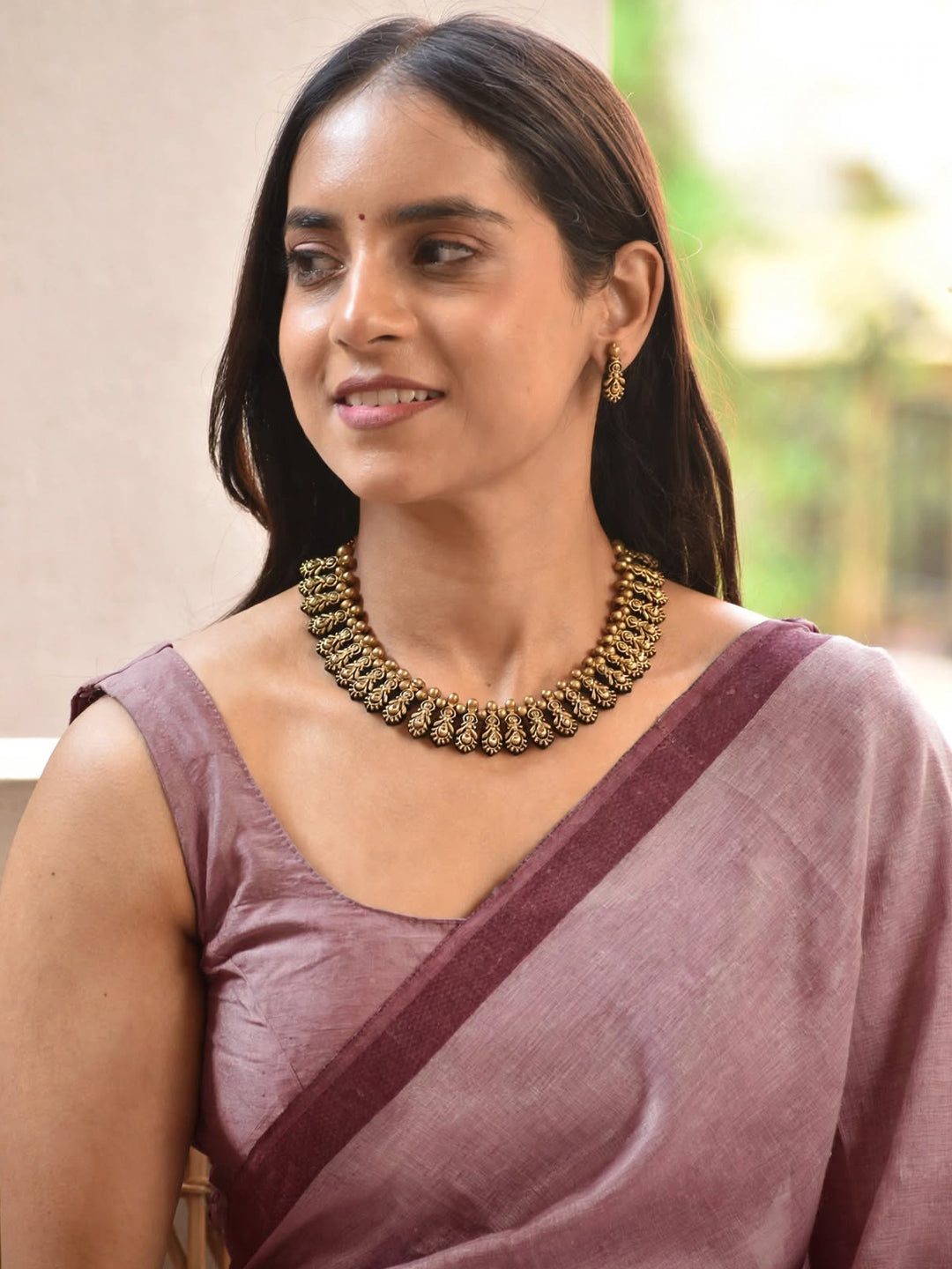 Fringe Leaf Design Kolhapuri Style Handmade Terracotta Necklace Set