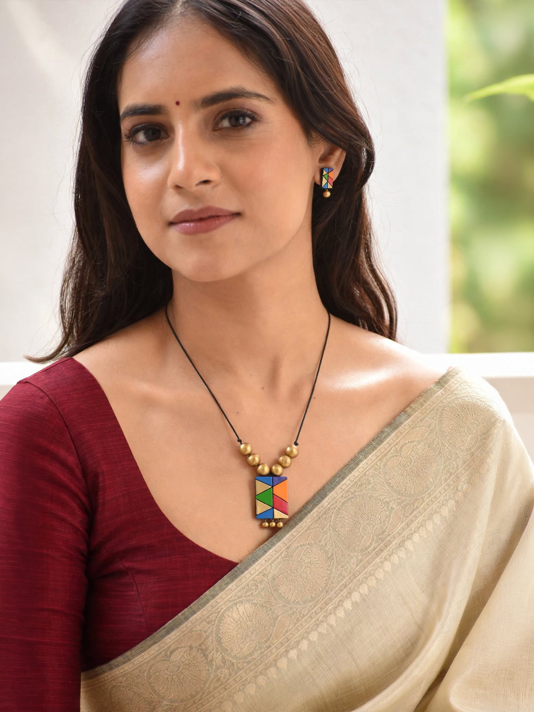 Multicolour Handmade Terracotta Minimalistic Necklace Set