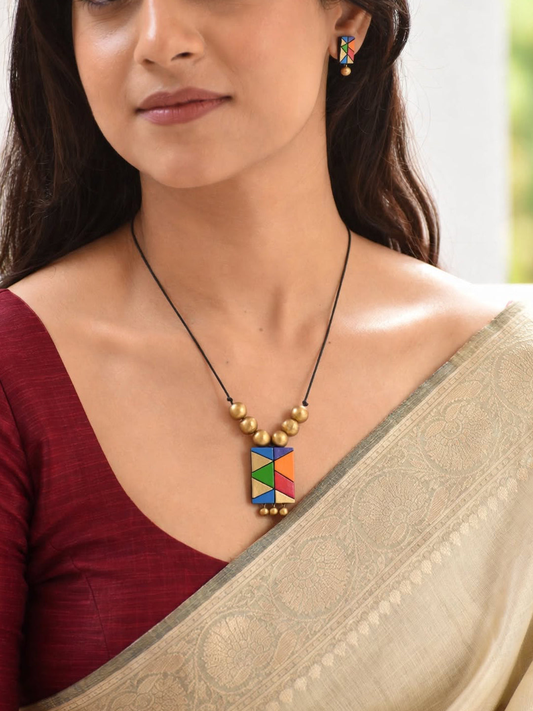Multicolour Handmade Terracotta Minimalistic Necklace Set