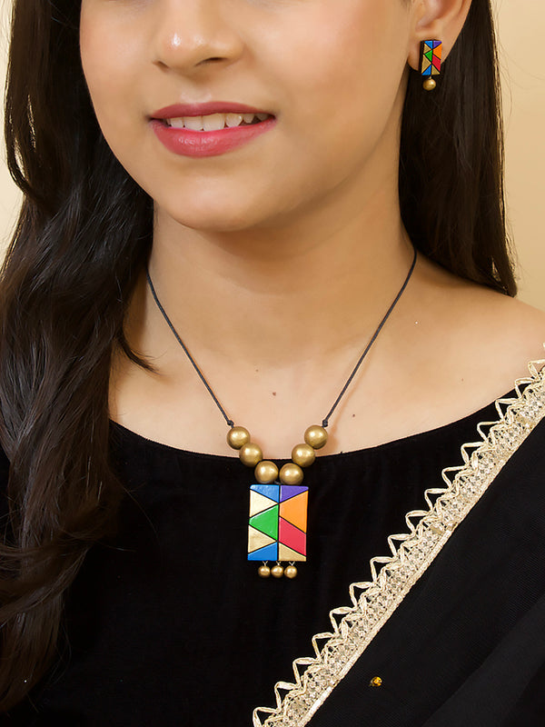 Multicolour Handmade Terracotta Minimalistic Necklace Set