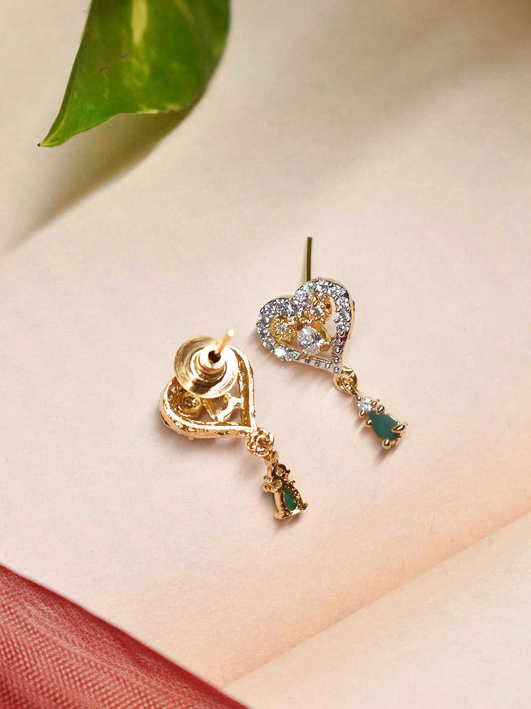 High Quality Gold Plated Three Layered Heart Design Pendant CZ Stones With Earring Set