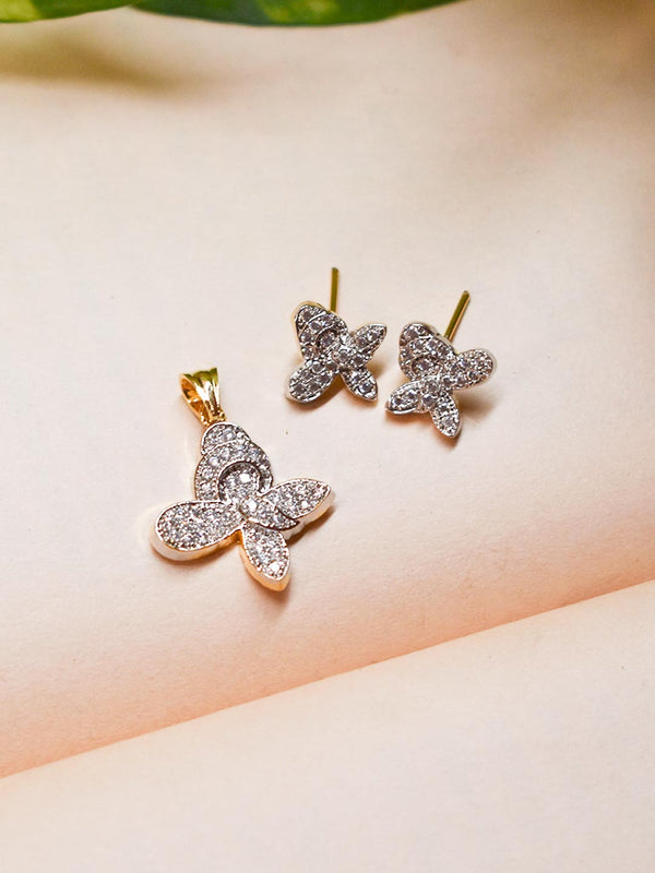 High Quality Gold Plated Star Design Pendant CZ Stones With Earring Set