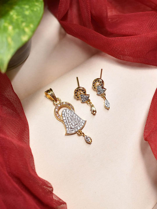 Avismaya Gold Plated Bell Design White Color CZ Stones Pendant Set