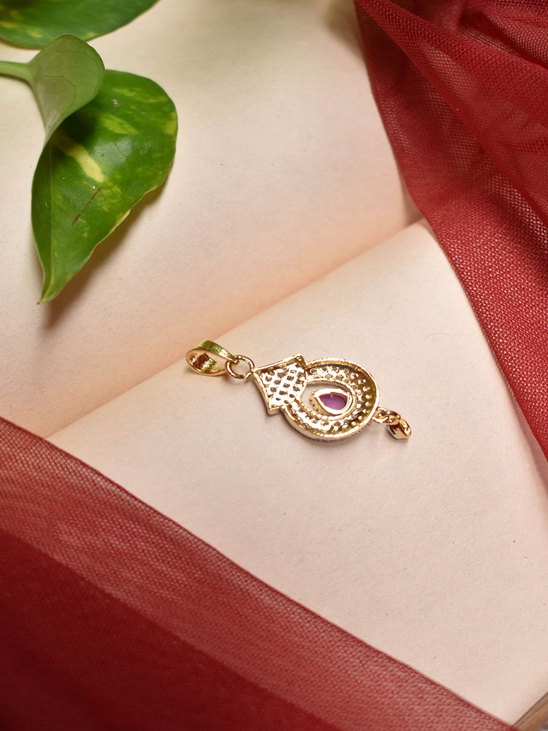 High Quality Gold Plated Tear Drop Design Pendant CZ Stones With Earring Set