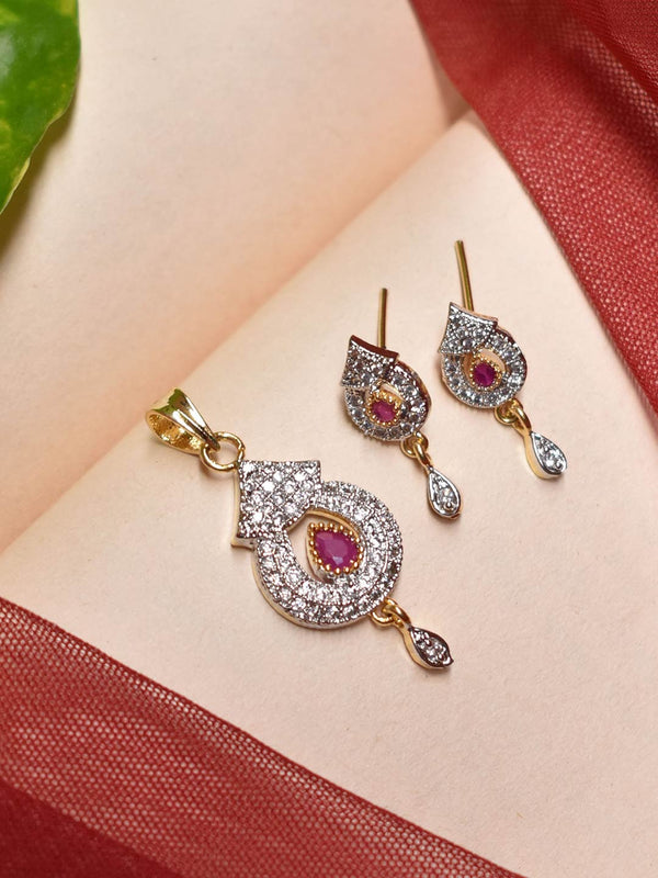 High Quality Gold Plated Tear Drop Design Pendant CZ Stones With Earring Set