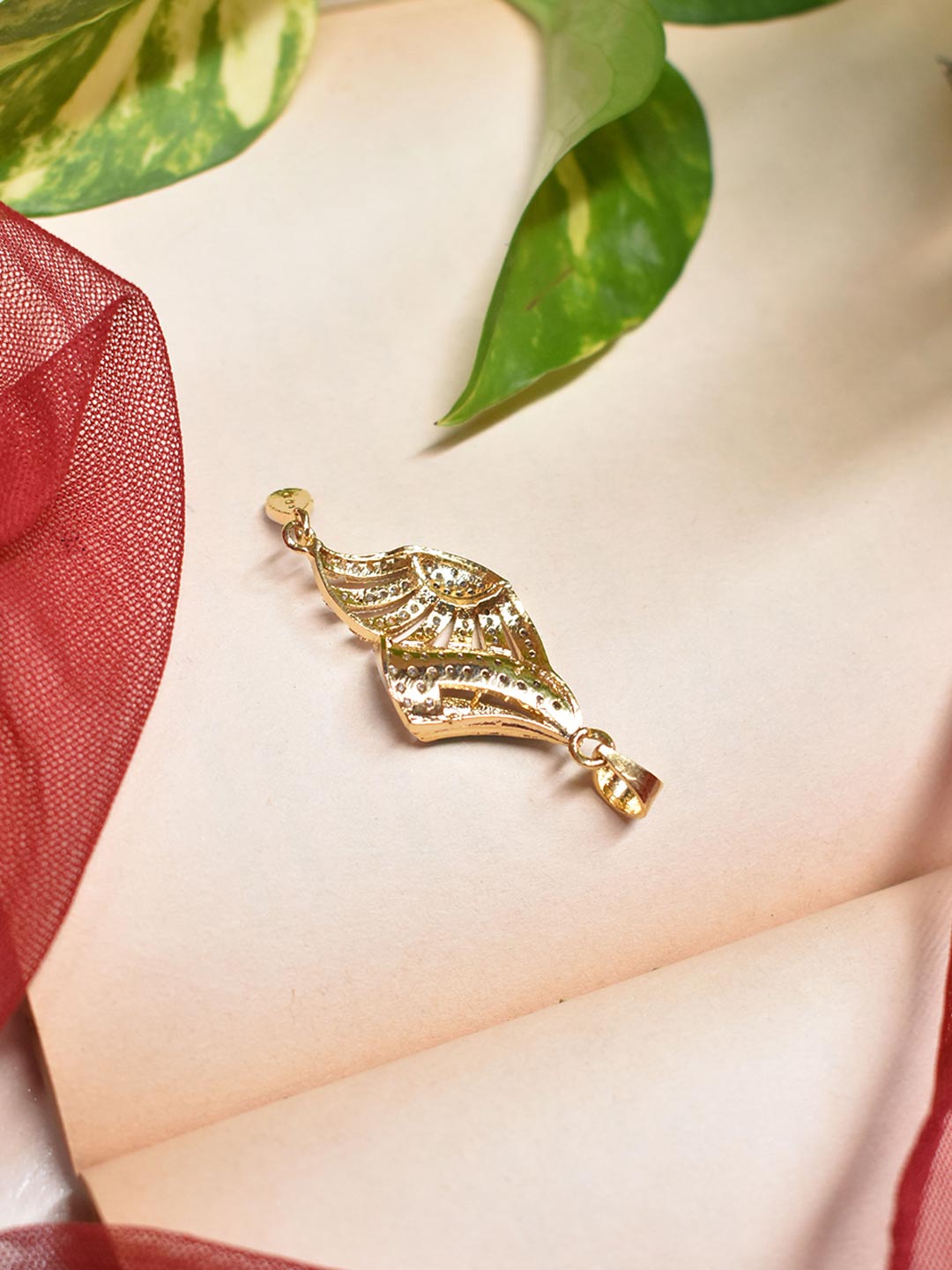 High Quality Gold Plated Geometric Design Pendant CZ Stones With Earring Set