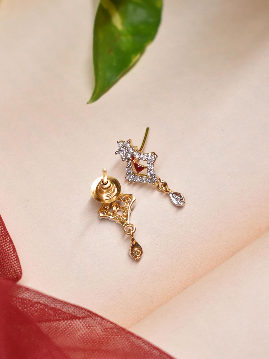 High Quality Gold Plated Rhombus Shape Pendant CZ Stones With Earring Set