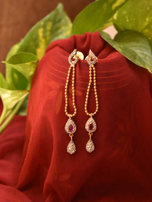 Gold Plated Peacock Design Cz Stones Hanging Tear Drop Shape Drop Earring