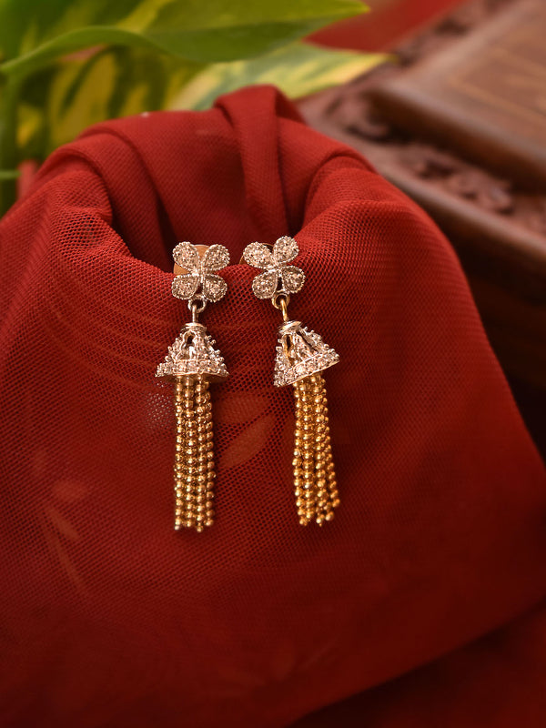 Gold Plated Floral Design Silver Color Enamel Painted Hanging Chains Jhumka Earring