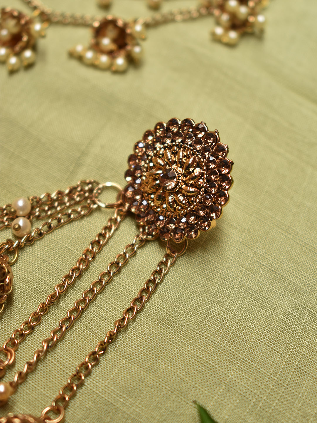 High Quality Gold Plated Circular Design Studs With Three Layered Hanging Pearl Jhumka Chains Bahubali Inspired Dangler Earring