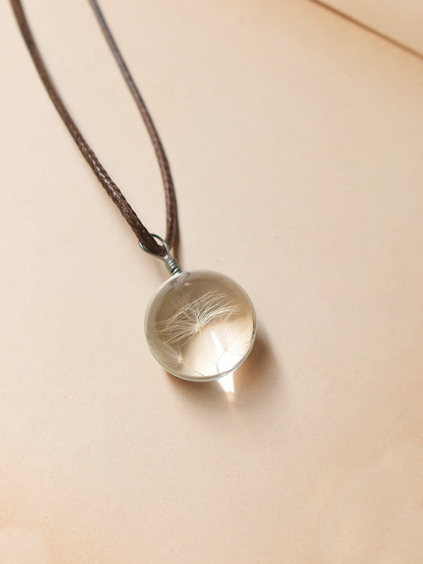 Designer White Color Circular Pendant With Brown Color Leather Chain