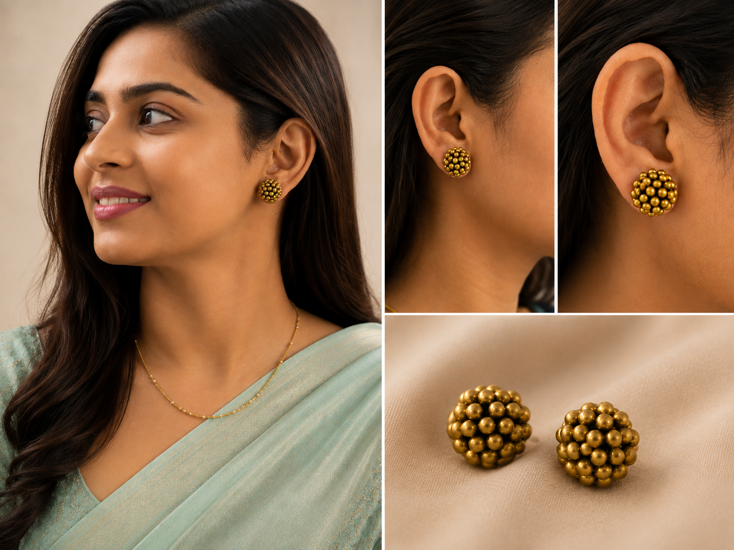 Handmade Terracotta Small Beads Round Design Stud Earrings