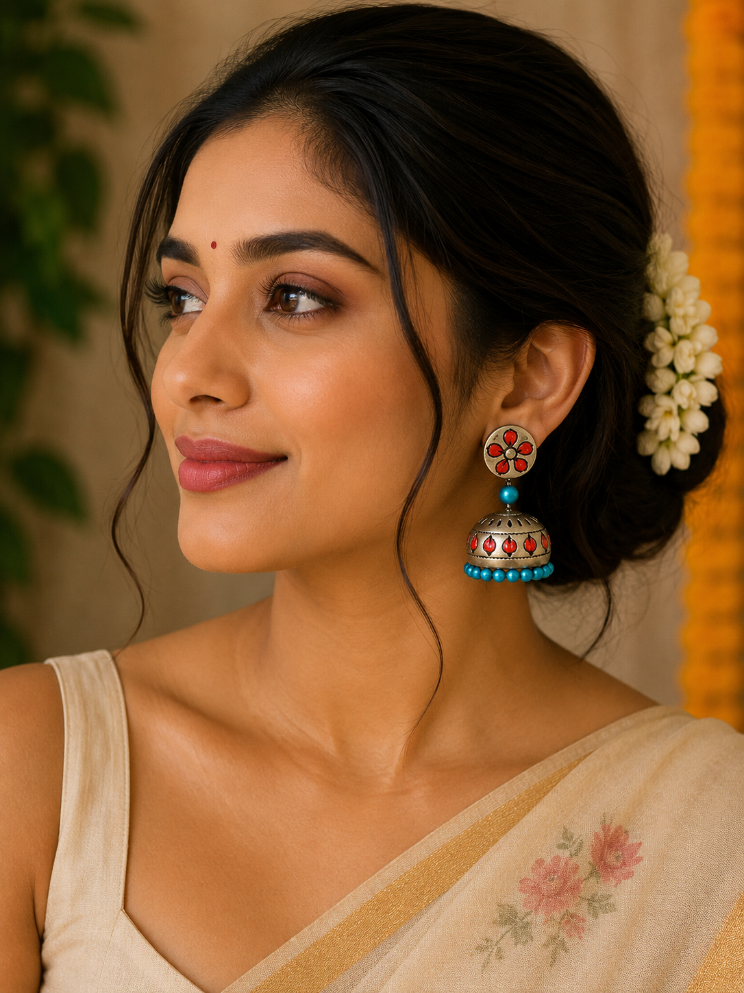 Vasundhara — Flower Design Hand Painted Terracotta Earrings